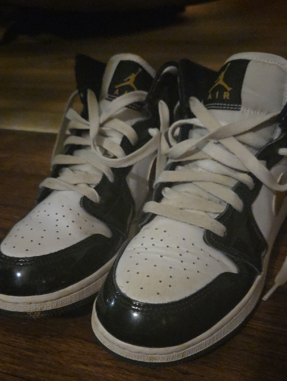 Nike Air Jordan High Top Sneakers - White, Black with Gold Jumpman